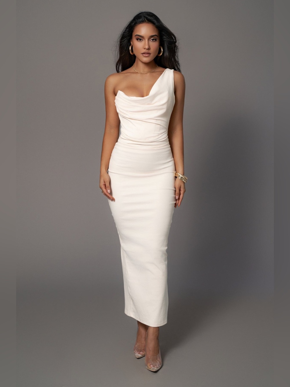 JLUXLABEL Buttercream Denim Krishna One Shoulder Maxi